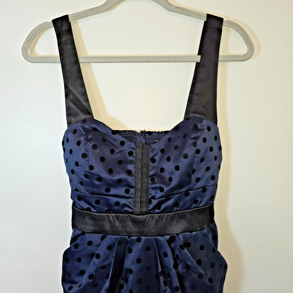 Y2K City Triangles Polka Dot Mini Dress Size M Black Navy Velvet Coquette - Picture 2 of 10